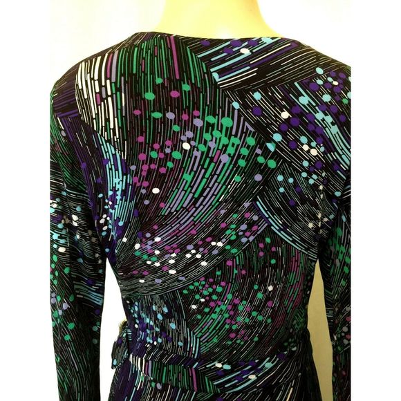 Cache Wrap Dress Purple Teal 3/4 Sleeve V Neck M - Picture 6 of 7